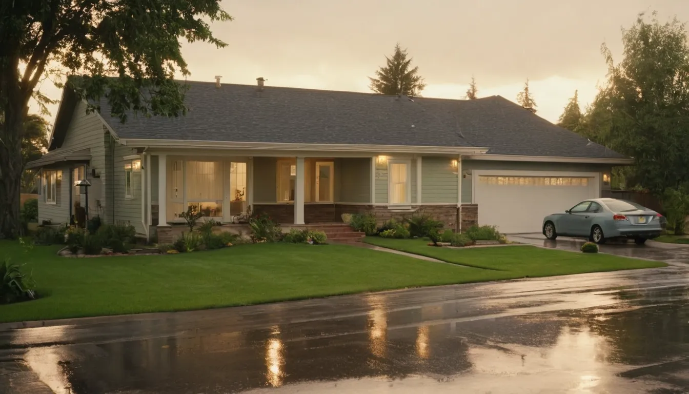 A bungalow-style home in the Burlington area on a quiet street after a summer storm
